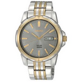 Seiko Men's Solar Core 2 Tone Bracelet Watch W/ Gray Dial from Pedre